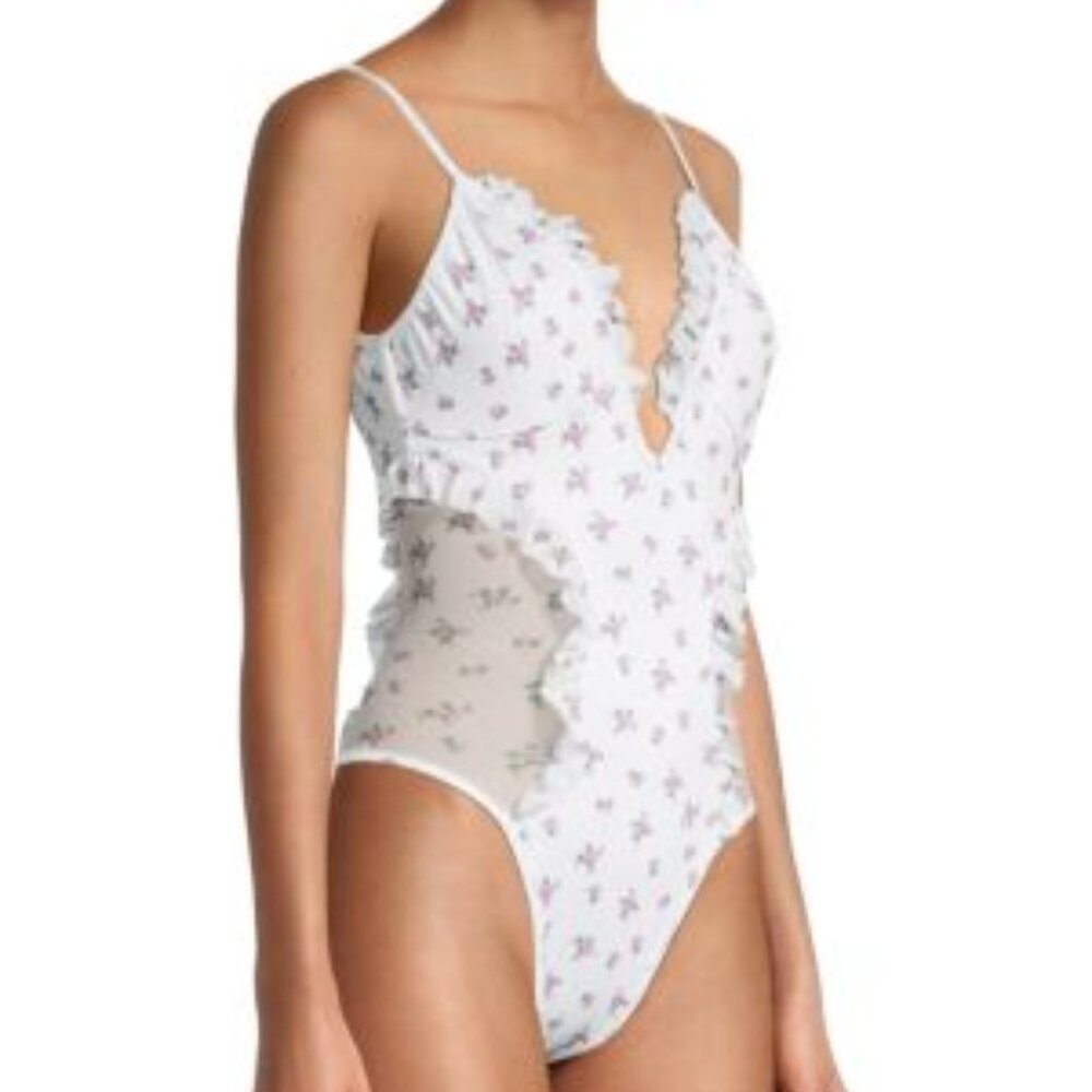 NWT: Chaser Ruffle-Trim Polka Dot One-Piece Swimsuit Size Medium